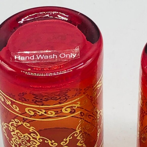 glass cups orange gold embellishment 3.5" set of 2 READ new - Picture 5 of 7